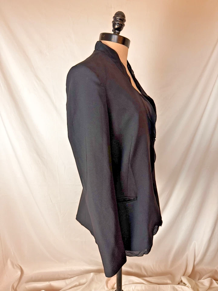 Blazer Helmut Lang Talla 8 Negro Un Botón Lana Borde Retorcido Forrado Chaqueta Foto 4 de 4