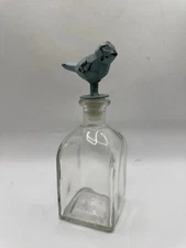 Glass Bottle with Bird Stopper Farmhouse Cottage Decor
