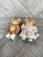 Vintage 1980 Flocked Furskins Girl Teddy Bear And Boy Teddy Bear 3.5
