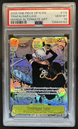 2025 One Piece Trafalgar Law Secret Rare Manga Alt Art #OP10-119 PSA 10