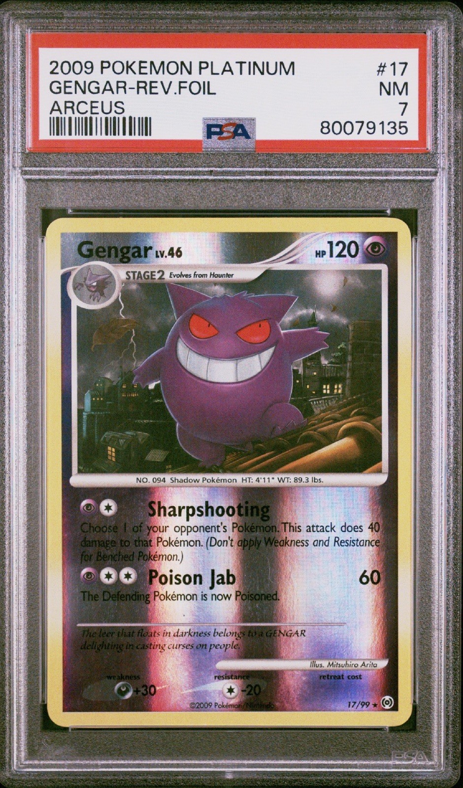 2009 POKEMON PLATINUM ARCEUS #17 GENGAR-REVERSE FOIL PSA 7 Near Mint