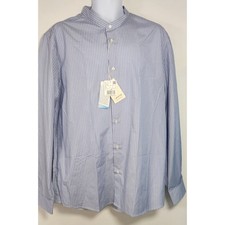 MNG Mango Slim Fit Blue Stripe Band Collar Shirt XL NWT Minimalist