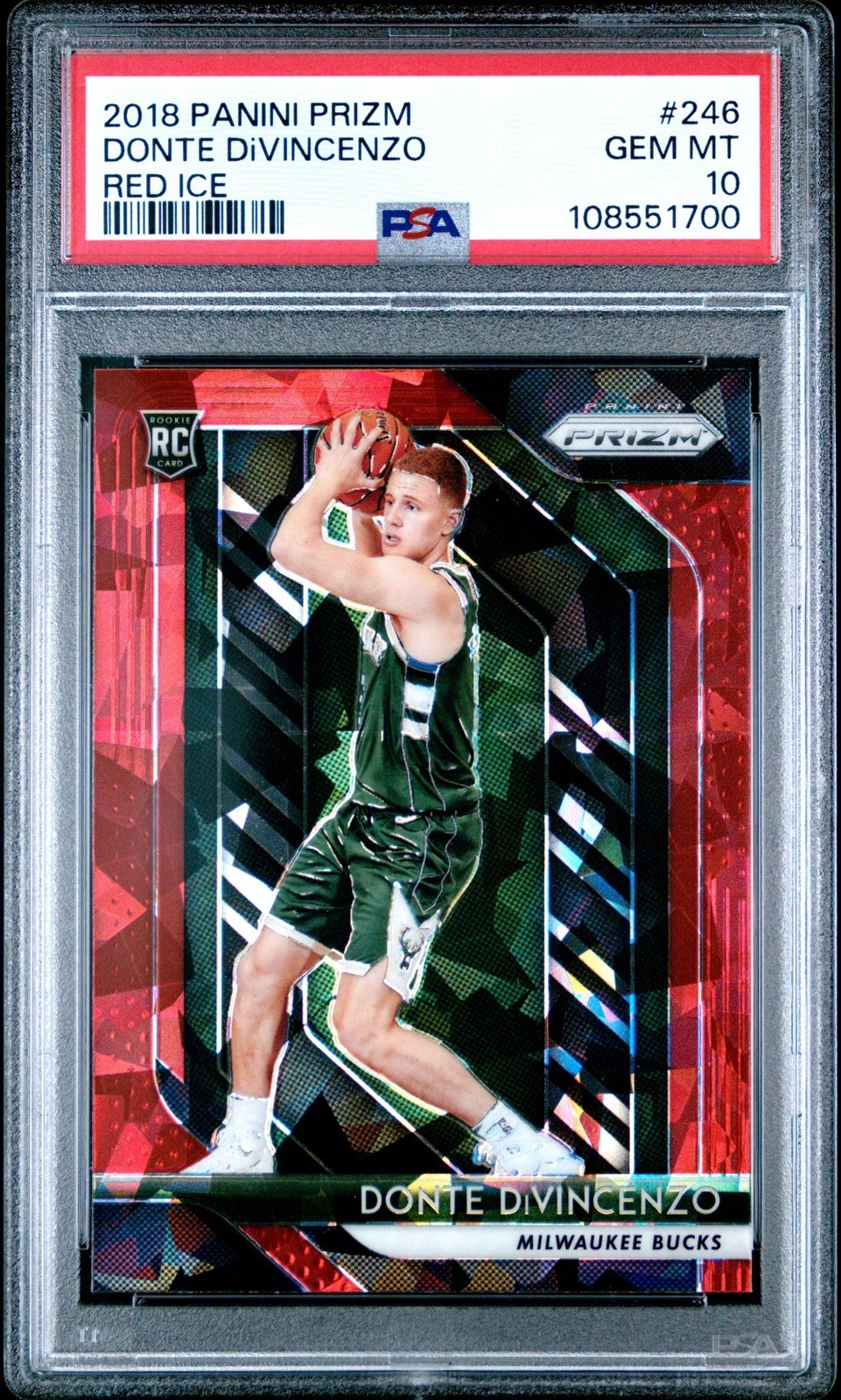 2018-19 Panini Prizm Basketball Donte DiVincenzo #246 RC Rookie Red Ice PSA 10