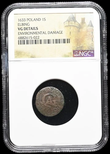 POLAND, Elbing. Gustavus Adolphus, 1633, Billon Solidus, NGC VG Details