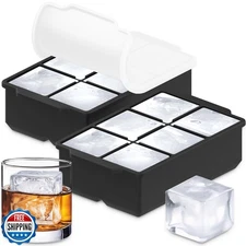 KitchFort Large Silicone Ice Cube Tray (2-Pack), Easy Release 2" Big Ice Cube