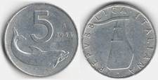 Italia 5 lire, 1954 (firma distante dal bordo)
