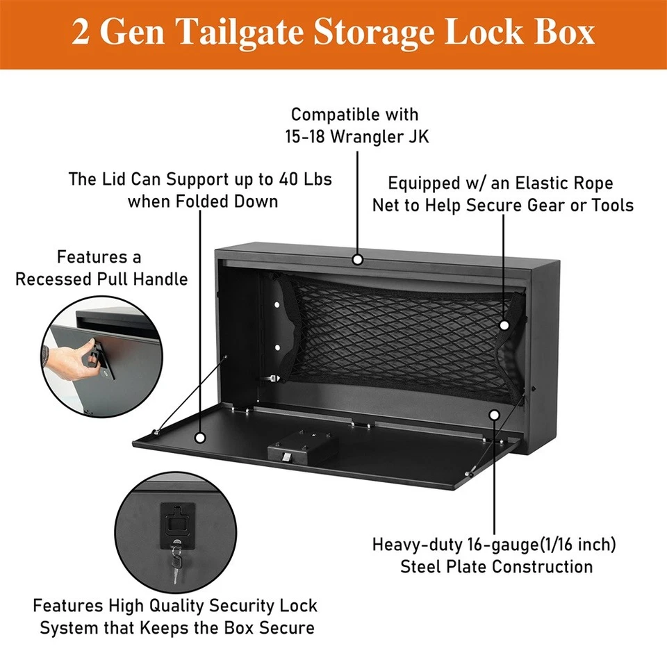 Hooke Road Tailgate Mounted Table Storage Box Steel Fit 15-18 Jeep Wrangler JK - Image 2 of 4