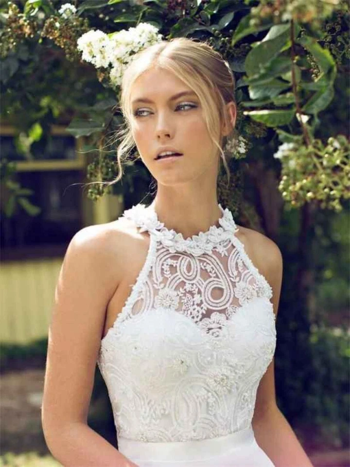  Boho Spitzen Brautkleid Maßgeschneidert | Weiß/Elfenbein Natur Brautmode - Bild 2 von 4