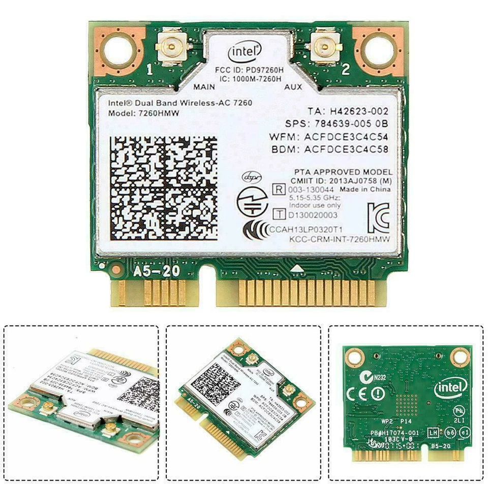 Dual Band Intel 7260 AC 7260HMW 867Mbps Wireless Wifi BT 4.0 M7W3 PCI-E C1J0 - Bild 2 von 4