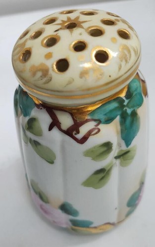 Porcelain Powder Shaker: Vintage with Pretty Floral pattern- Gold detailing - Picture 5 of 7