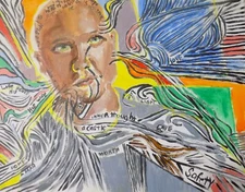 original acrylic painting art man writing abstract expressive signed