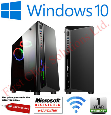 Gaming PC Quad Core i5 Computer SSD HDD 4-16GB RAM GT GTX GFX Windows 10 WiFi