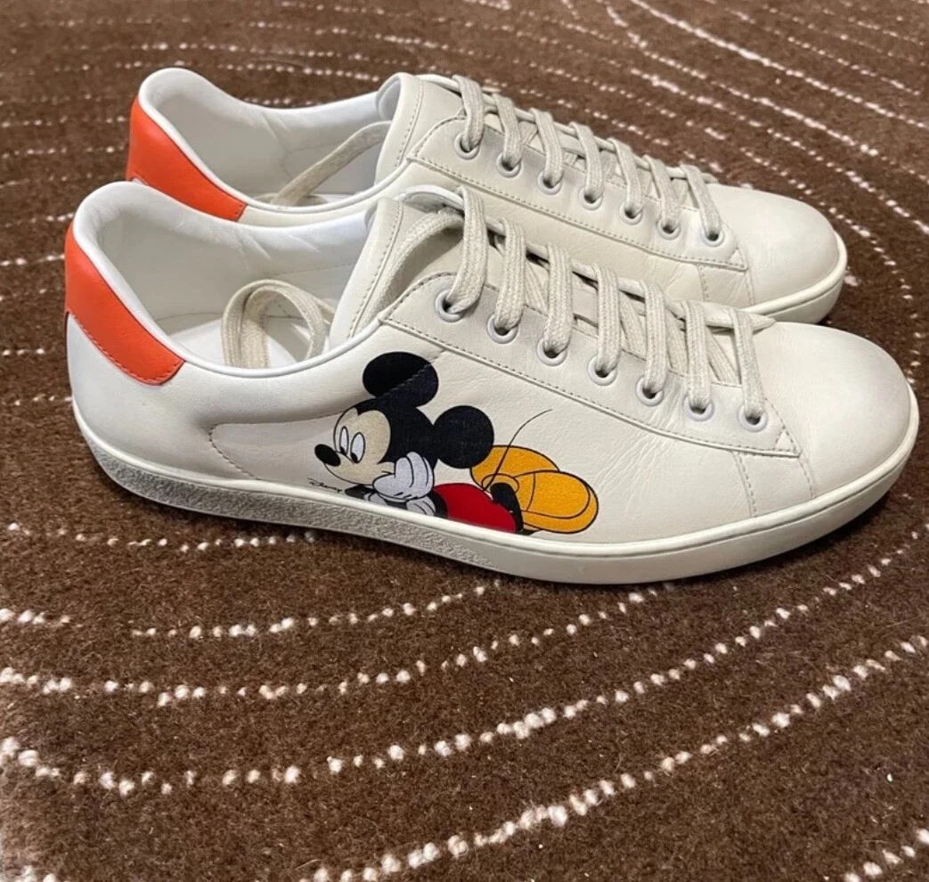 Baskets Gucci x Disney cuir blanc Mickey Mouse Ace taille 10 (43) RARE