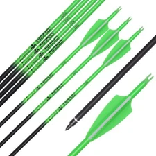 12x 28" Archery Hunting Carbon Shaft Arrows with 6 Extra Nocks for ALL Bow Green