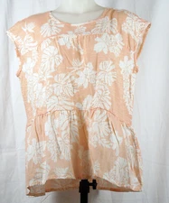 NEW NWT Style & Co. Cap Sleeve Tiered Peach Shirt w/Orchid & Monstera Print L