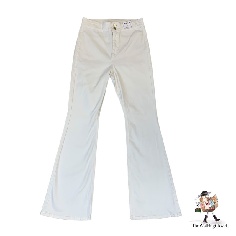 Topshop Three Jeans Womens 34x32 White Denim Stretch Flare Double Button *READ