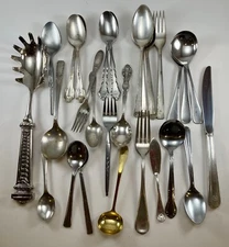 Mixed Lot Of Flatware 27 Pieces Serving, Spoons, knife,  & Forks Stainless Steel