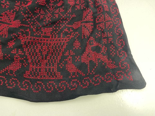 Vintage Handmade Black Red Cross-Stitched Design Holiday Bag Purse Handbag Hobo - Picture 18 of 20
