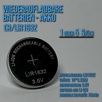 LIR1632/DL1632 Akku Li-Ion Rechargeable   Knopfzelle Wiederaufladbar 3,6V