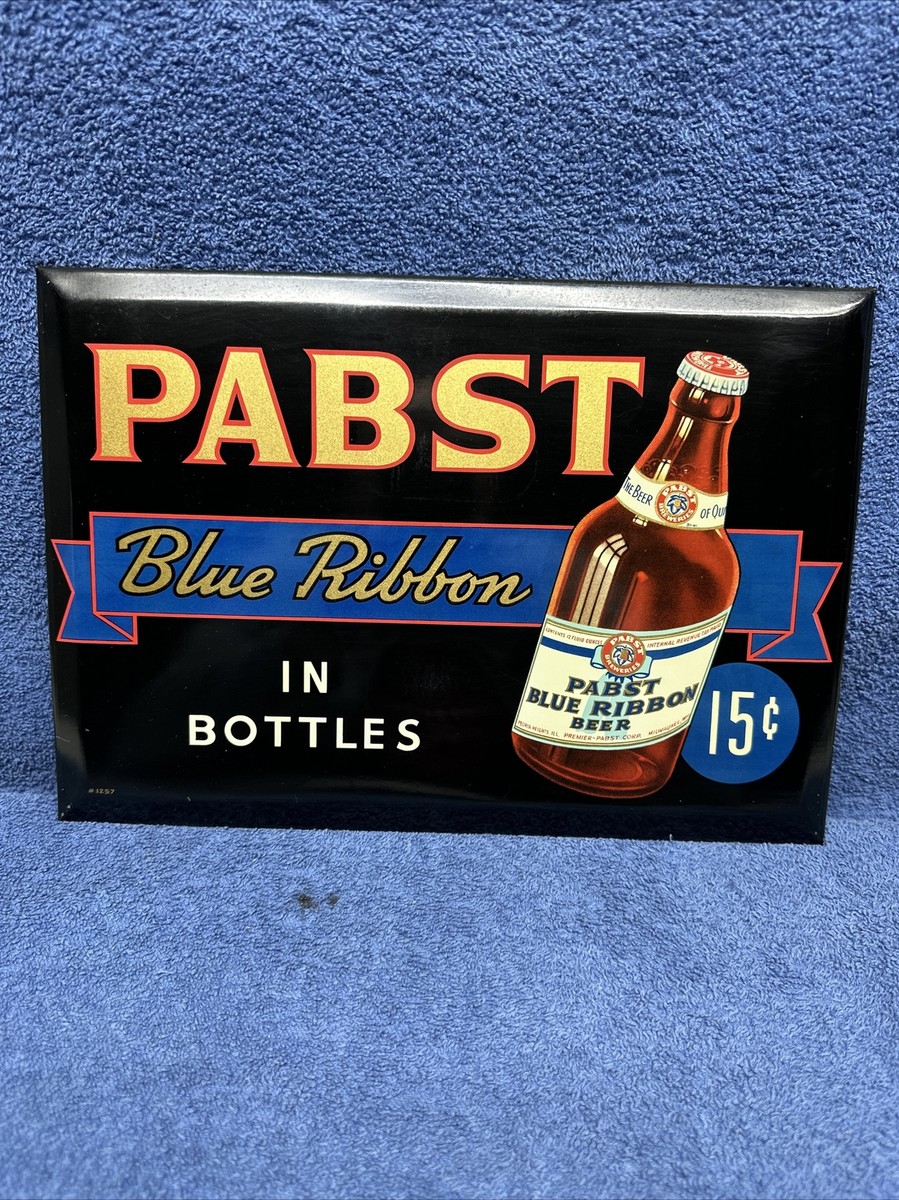 VINTAGE 1940'S PABST BLUE RIBBON TOC TIN OVER CARDBOARD BEER SIGN