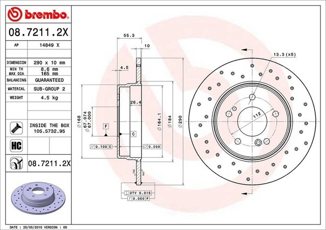 08.7211.2X BREMBO Xtra Disque De Frein 290x10mm, 5, Plein, Perforé | AUTODOC Prix Et Avis