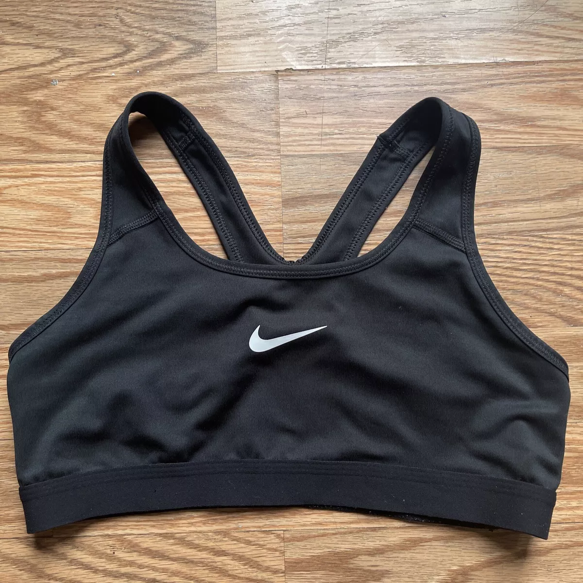 Nike Dri Fit Black Support Sports Bra Racerback No Padding Size Medium