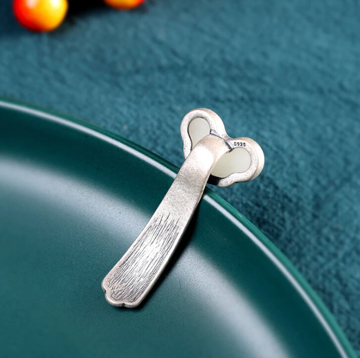 I03 Rimorchio Nuvola Di Bianca Giada Argento Sterling 925 Fiori Stile Antico - Immagine 2 di 4