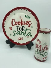 Sleigh Bell Bistro Ceramic Cookies For Santa Plate Milk For Santa Cup CHRISTMAS