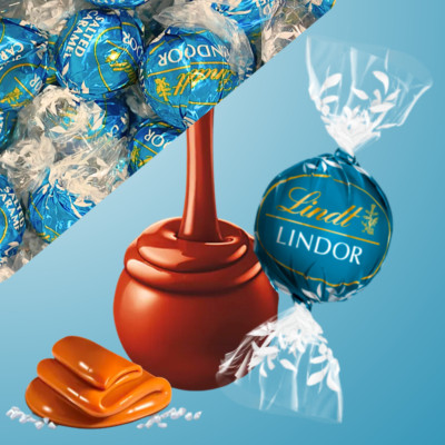 LINDT LINDOR - SALTED CARAMEL MILK CHOCOLATE TRUFFLES (Turquoise
