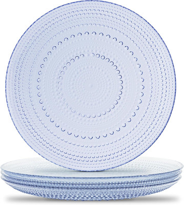 Blue Glass Plates Set of 4 Hobnail Design Textured Plates with Dot Pattern Blue 