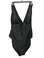 Old Navy Matching V Neck One Piece Swimsuit Size 3X Tie Back Black NWT