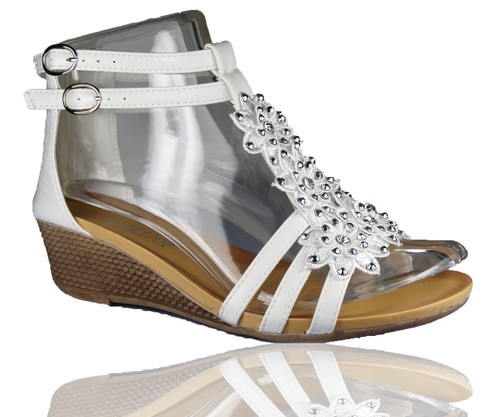LADIES WOMENS STRAPPY GIRLS GLADIATOR FLOWER DAIMENTE CASUAL WEDGE SANDALS SIZE - Picture 9 of 19
