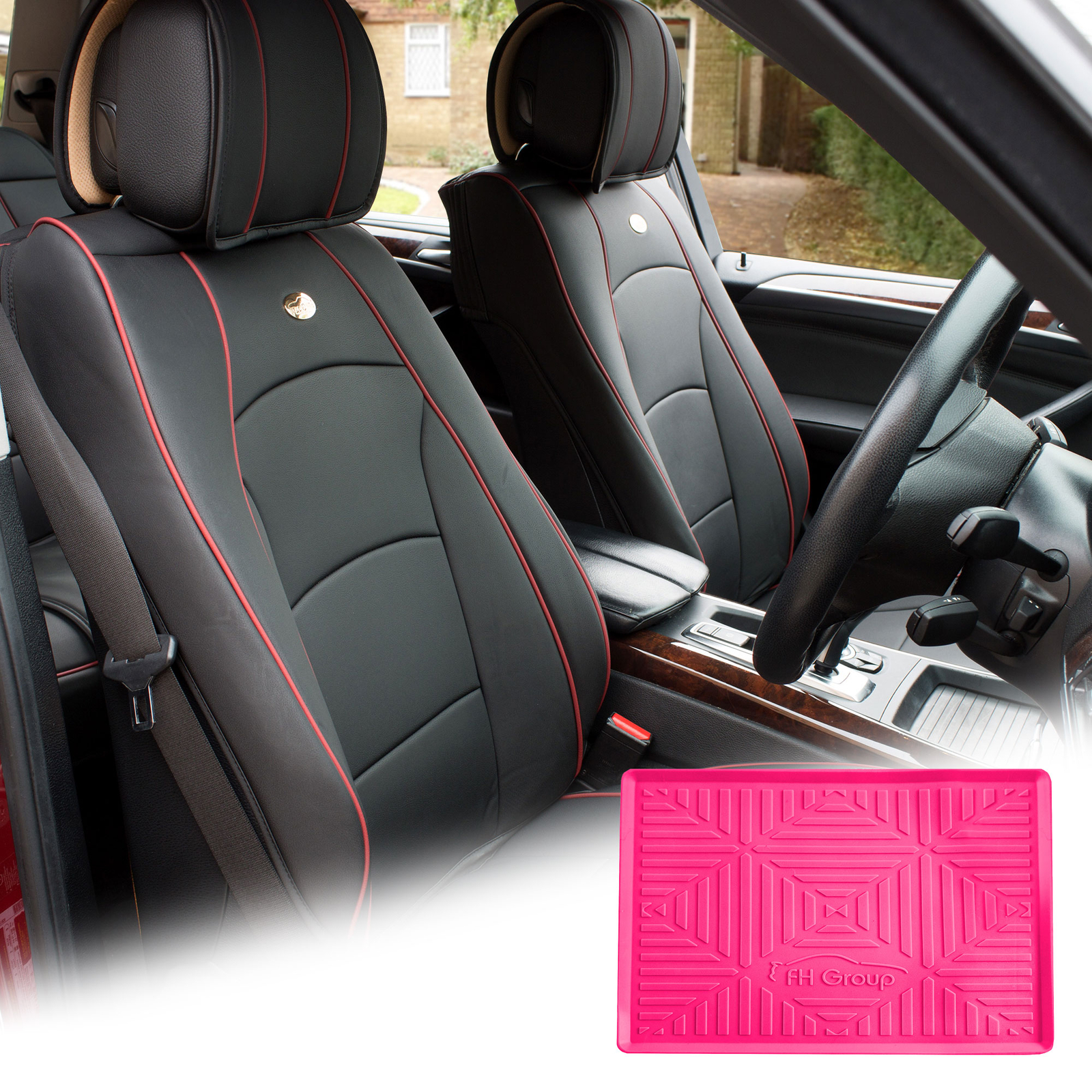 FH Group Universal Fit Leatherette Car Seat Covers for SUV Front Set w/ Dash Mat