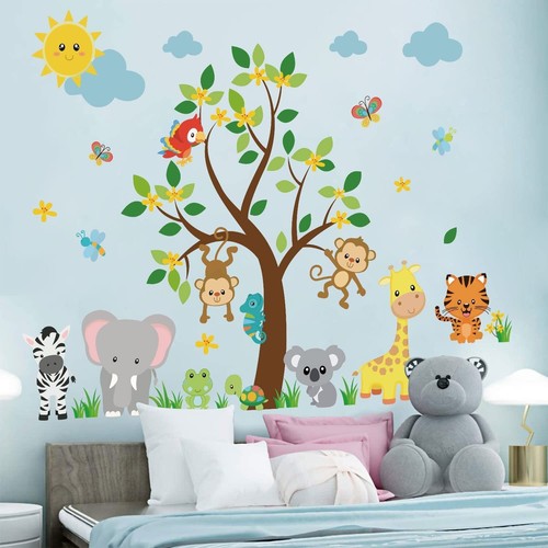 Wall Animal Stickers Decor Kids Jungle Supzone Decal Elephant Giraffe Cartoon - Picture 6 of 7