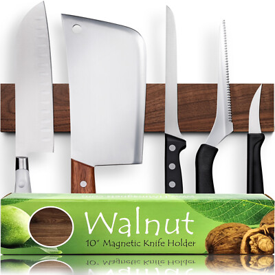 HMmagnets Premium 10 Inch Dark Walnut Wood Magnetic Knife Holder for Wall