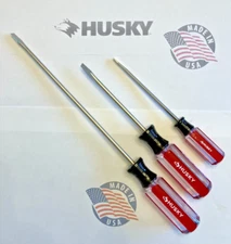 3pc. HUSKY*USA MADE*FLAT BLADE SCREWDRIVER SET  3/16x8in.- 3/16x4in.- 1/8x4in.