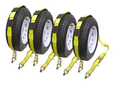 2" x 10 Over The Wheel Tire Strap with Finger J Hook Rubber Cleat Ratchet 4 pack