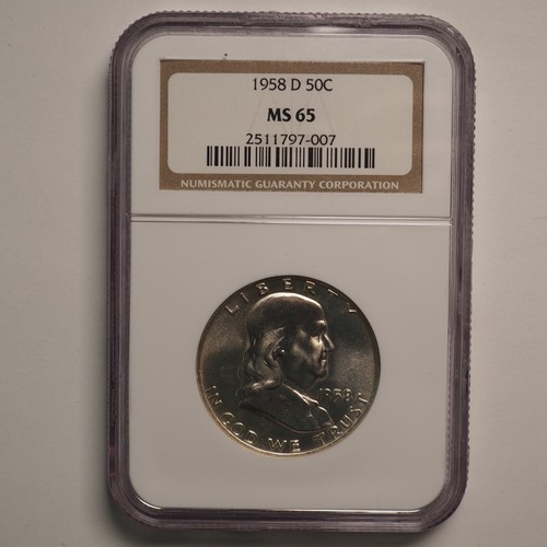 1958 *D* Franklin Half Dollar NGC MS-65 - FREE SHIP! G1455