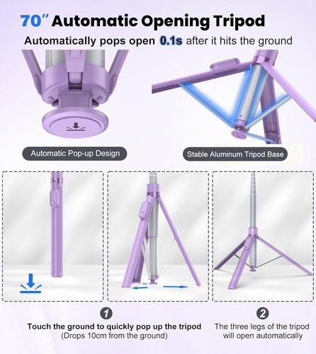 Stable Aluminum Tripod - 70" Adjustable Height & Dual-Axis Rotation Phone Stand - Picture 4 of 10
