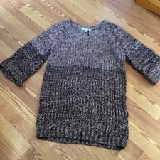 NWT Davi & Dani Brown & Cream Long Sleeve Loose Weave Sweater Tunic/ Dress M/L