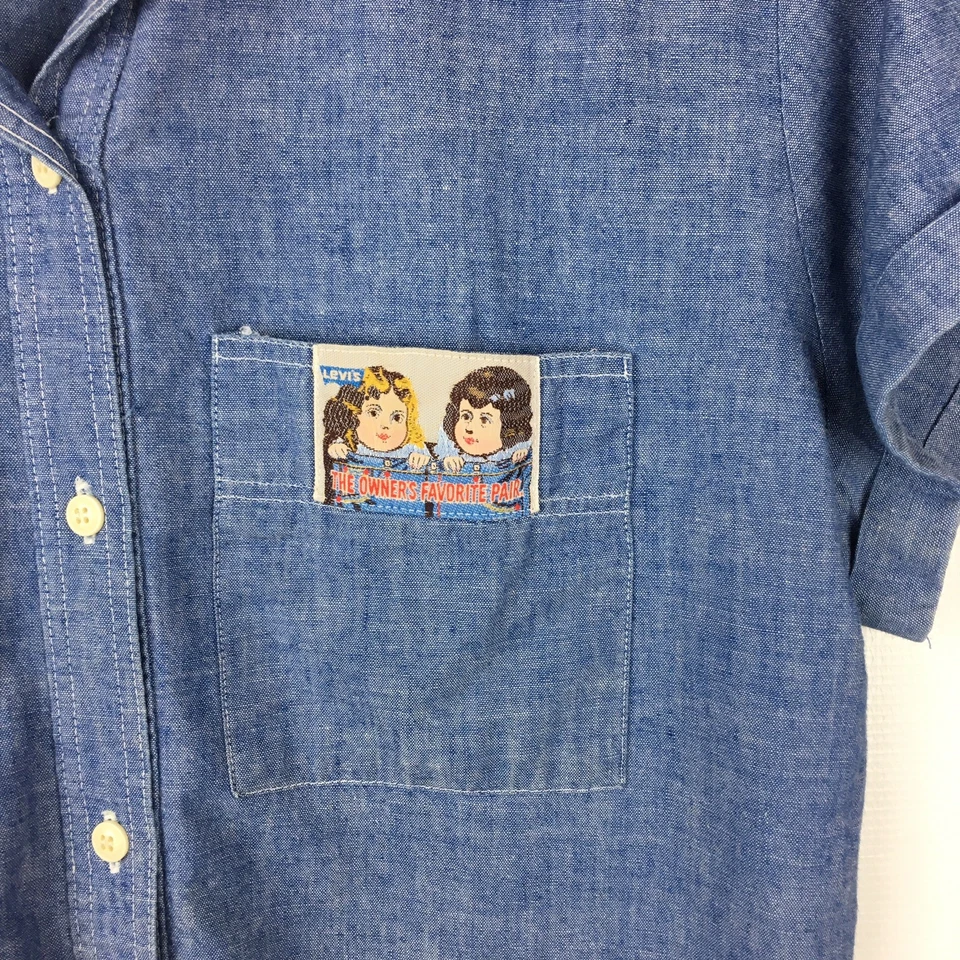 Camisa de mezclilla Levis de colección años 70 abotonada para mujer M Rockabilly Jeans cambray pinup Foto 2 de 4