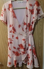 All in Favor Wrap V-Neck Dress Pink Floral Short Sleeve~Size M
