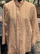 Elena Miro Boho Cottage Frayed Sequin Embroidery Style Linen Women's Blouse Sz12