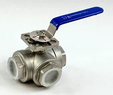 Duda Ball Valve Energy 3-Way 304 Stainless Steel L-Type 1-1/2 inch NPT