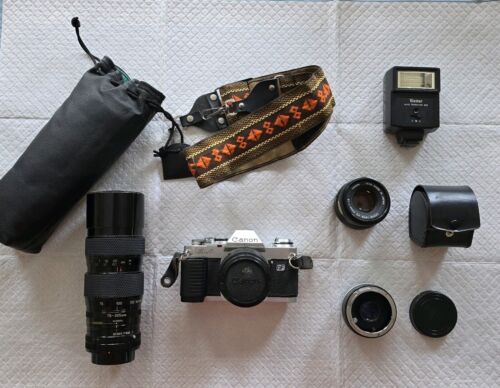 Cámara fotográfica Canon AL-1 QF 35 mm SLR con lentes adicionales y extras - sin probar