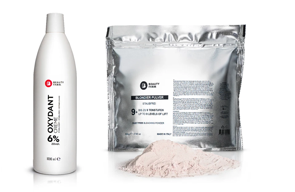 BF Beauty Farm Cream Oxydant 6% 1000ml + 500g Rosa Blondierpulver 9+
