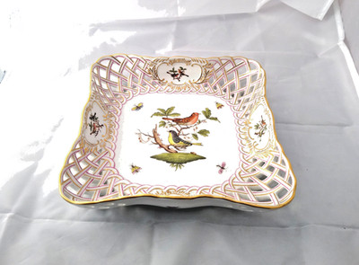 HEREND #7406/RO quadratische Schale durchbrochen Dekor Rothschild 23x23cm selten