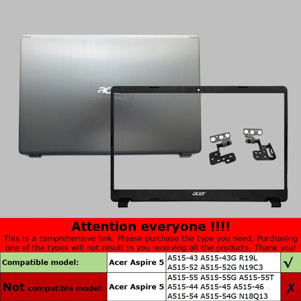 For Acer Aspire 5 A515-43 A515-43G A515-52 LCD Back Cover / Front Bezel / Hinges