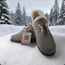 Muk Luks Women's Gray Suede Bootie Slippers Faux Fur Lined Slip-On Size 11