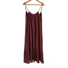 Chocolate Brown 100% Cotton Gauze Boho Maxi Dress Low Back Oversized S 4/6